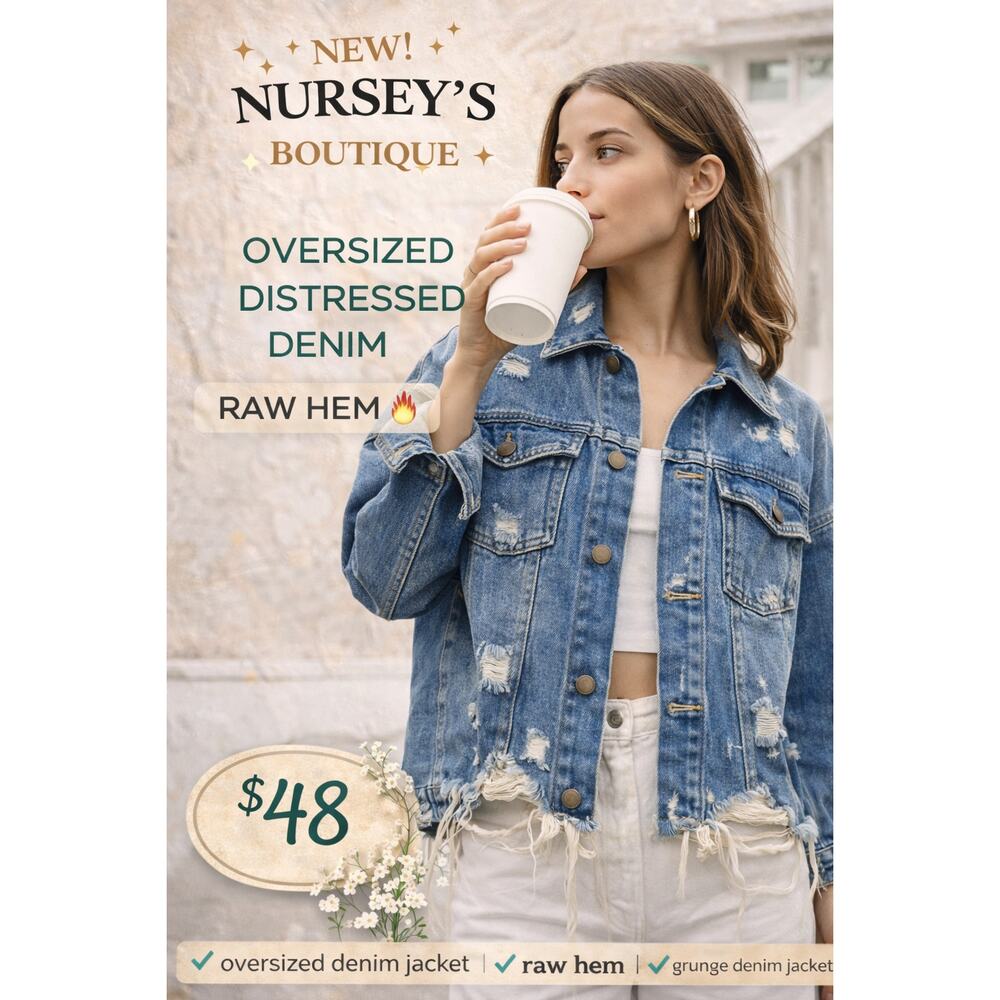 BBJ Los Angeles Distressed Denim Jacket Raw Hem Oversized Medium